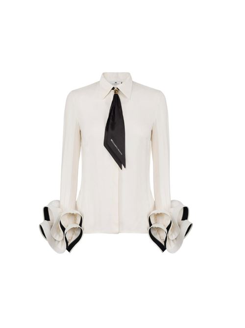 Georgette shirt with ruffles and scarf ELISABETTA FRANCHI | CAT9647E2.E84